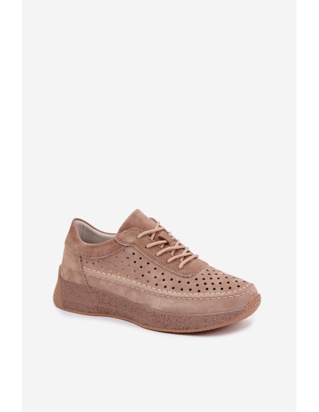 Leather Sneakers Women's Perforated Sergio Leone SP-013 Light Brown