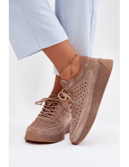 Leather Sneakers Women's Perforated Sergio Leone SP-013 Light Brown