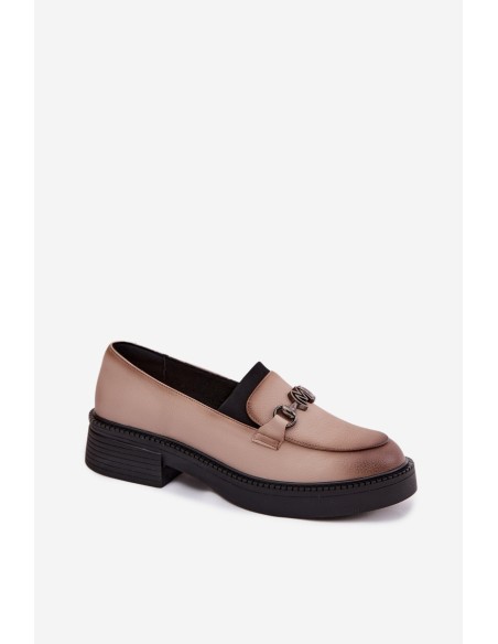 Leather Women's Loafers With Decorative Detail Vinceza Beige