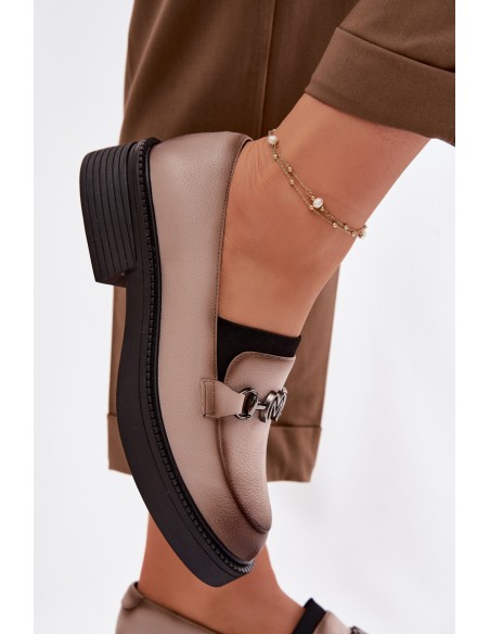 Leather Women's Loafers With Decorative Detail Vinceza Beige