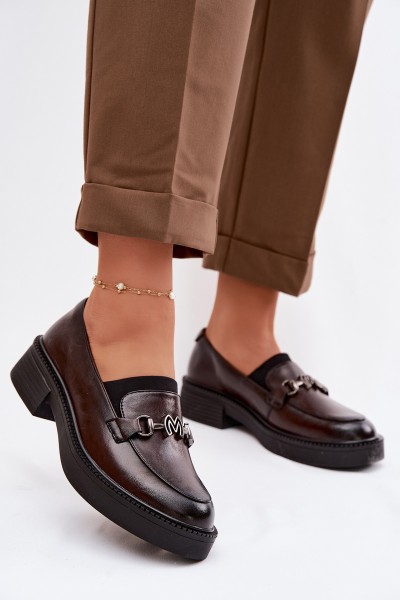 Leather Women's Loafers With Decorative Detail Vinceza 39985 Chocolate