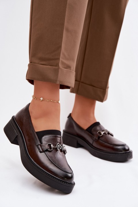 Leather Women's Loafers With Decorative Detail Vinceza 39985 Chocolate