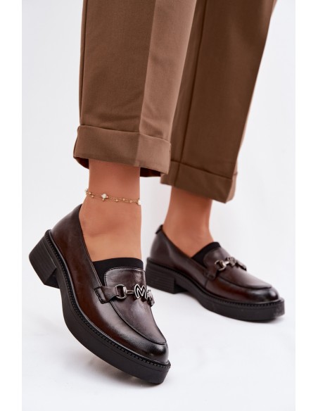 Leather Women's Loafers With Decorative Detail Vinceza 39985 Chocolate