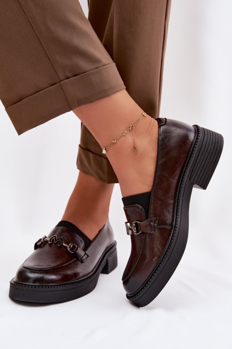 Leather Women's Loafers With Decorative Detail Vinceza 39985 Chocolate