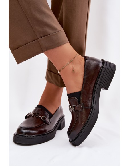 Leather Women's Loafers With Decorative Detail Vinceza 39985 Chocolate