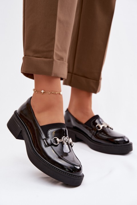 Leather Patent Women's Loafers with Decorative Detail Vinceza 39985 Black