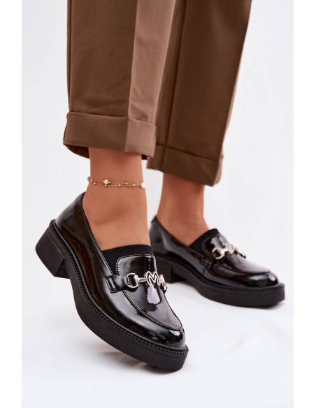 Leather Patent Women's Loafers with Decorative Detail Vinceza 39985 Black