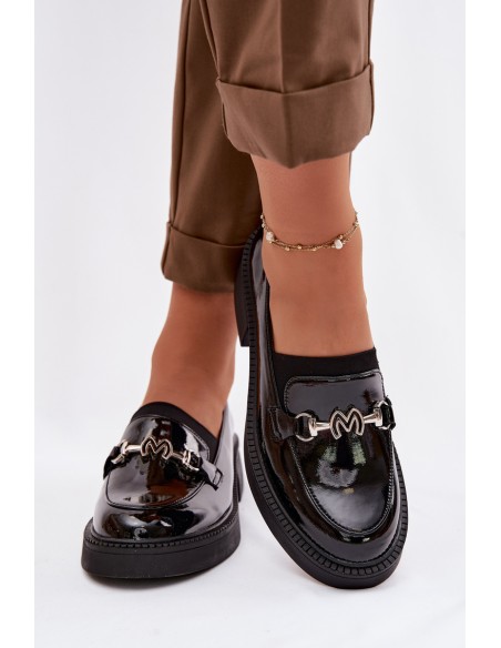 Leather Patent Women's Loafers with Decorative Detail Vinceza 39985 Black