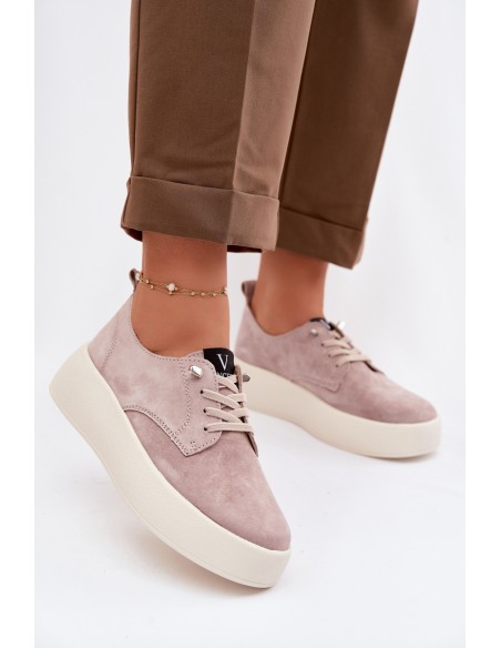 Vinceza Women's Suede Platform Shoes 79605 Beige