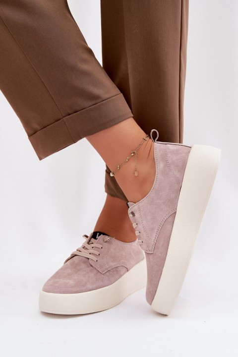 Vinceza Women's Suede Platform Shoes 79605 Beige