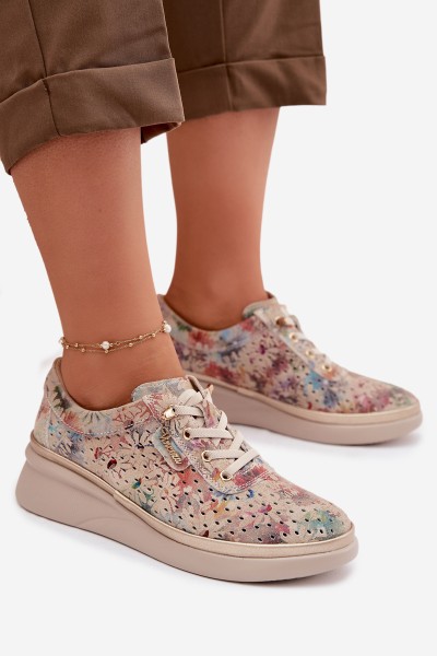 Vinceza Women's Suede Perforated Loafers 79603 Beige