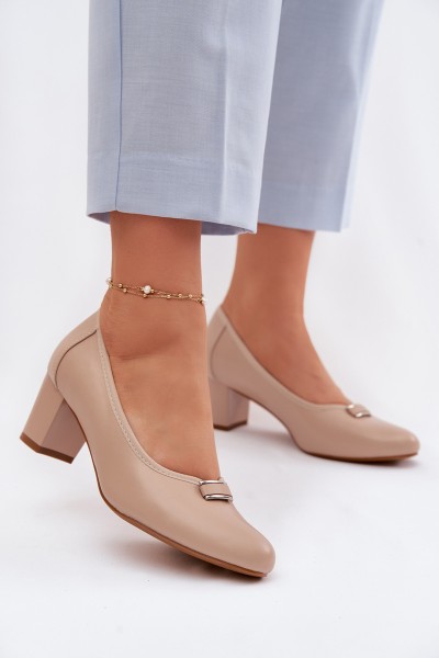 Vinceza Beige Block Heel Shoes