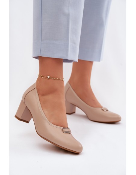 Vinceza Beige Block Heel Shoes