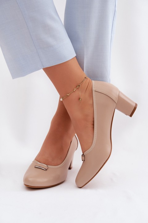 Vinceza Beige Block Heel Shoes
