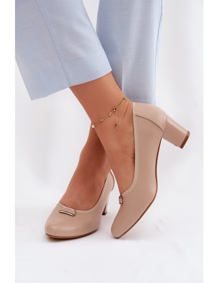 Vinceza Beige Block Heel Shoes