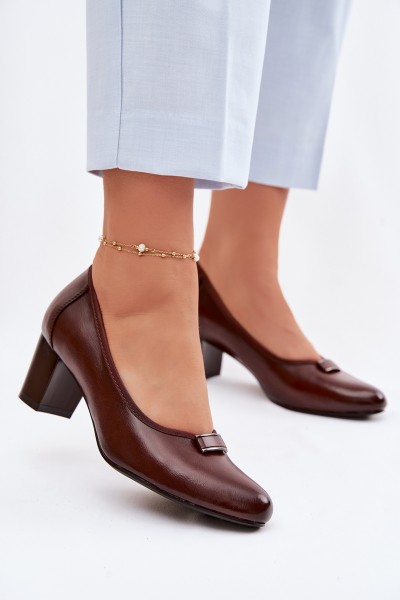 Vinceza Block Heel Shoes 58622 Brown