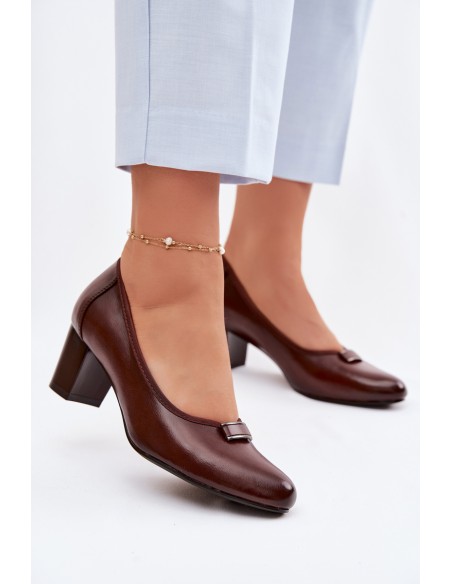 Vinceza Block Heel Shoes 58622 Brown