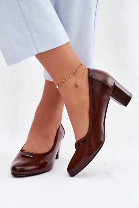 Vinceza Block Heel Shoes 58622 Brown