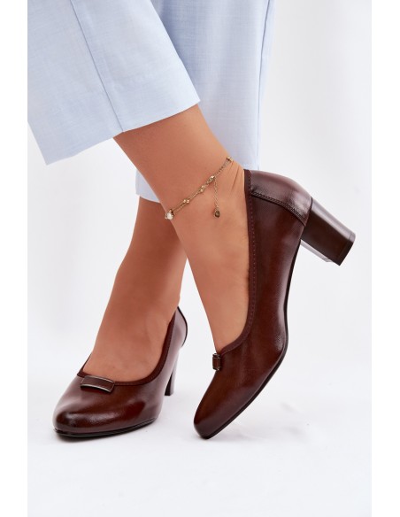 Vinceza Block Heel Shoes 58622 Brown