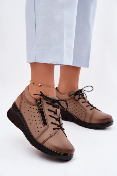 Leather Women's Platform Shoes Vinceza 39977 Beige