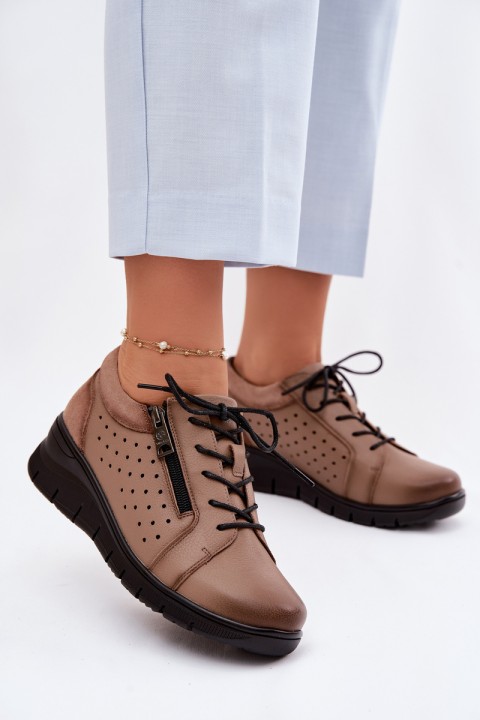 Leather Women's Platform Shoes Vinceza 39977 Beige