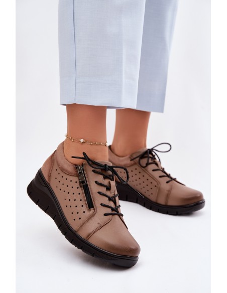 Leather Women's Platform Shoes Vinceza 39977 Beige