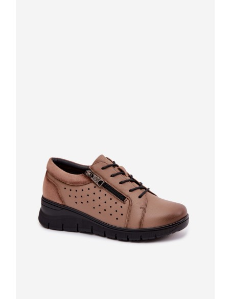 Leather Women's Platform Shoes Vinceza 39977 Beige