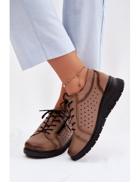 Leather Women's Platform Shoes Vinceza 39977 Beige