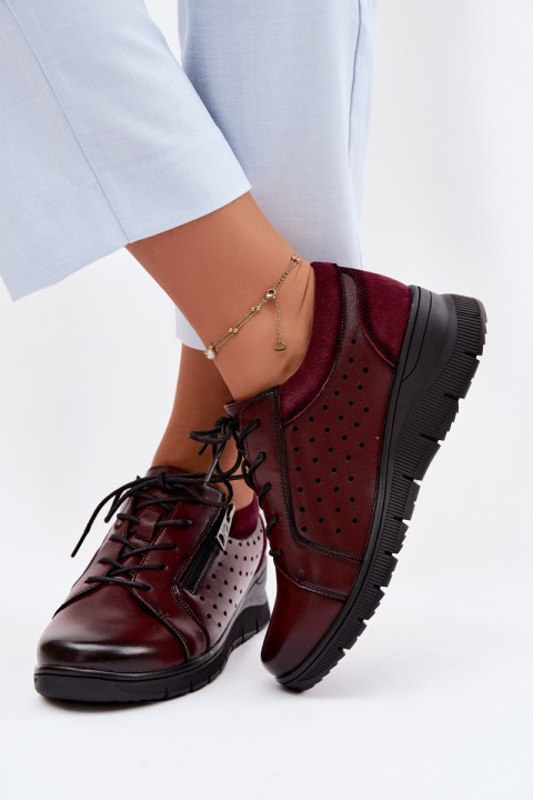 Leather Women's Platform Shoes Vinceza 39977 Burgundy