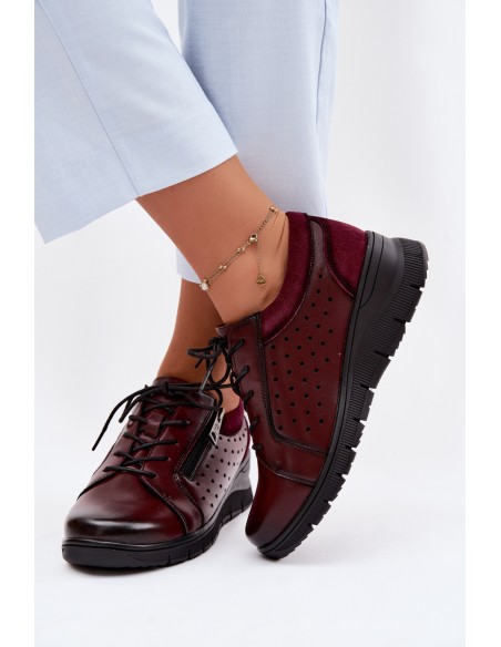 Leather Women's Platform Shoes Vinceza 39977 Burgundy