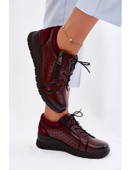 Leather Women's Platform Shoes Vinceza 39977 Burgundy