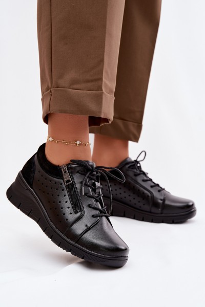 Leather Women's Platform Shoes Vinceza 39977 Black