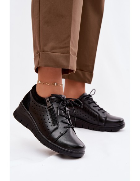 Leather Women's Platform Shoes Vinceza 39977 Black