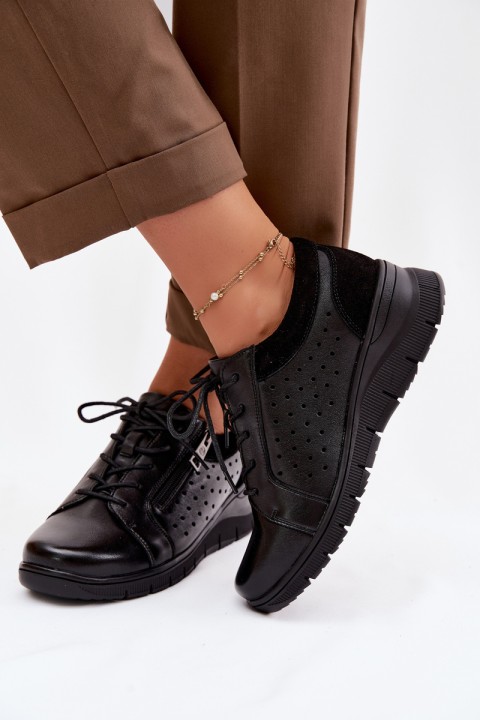 Leather Women's Platform Shoes Vinceza 39977 Black