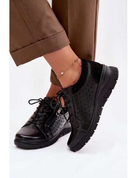 Leather Women's Platform Shoes Vinceza 39977 Black