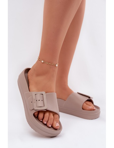 Women's Foam Platform Sandals With Buckle Big Star TT274A079 Dark Beige
