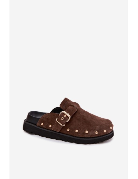 Zam suede Chodaki Platform Sandals With Studs and Buckle Big Star TT274952 Chocolate