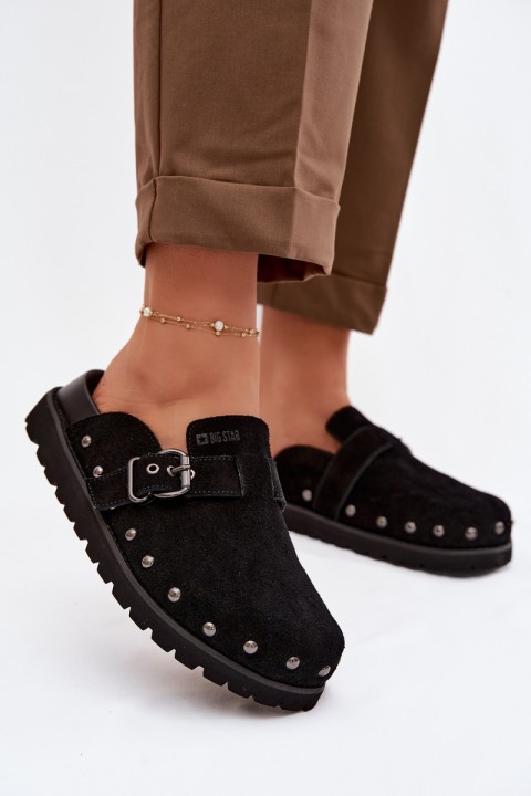 Suede Clogs on Platform with Studs and Buckle Big Star TT274951 Black