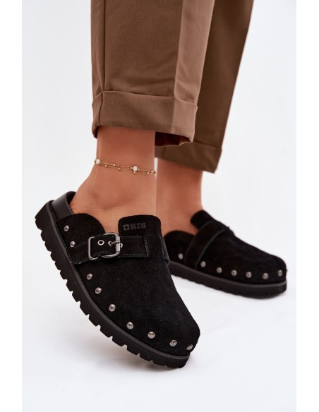 Suede Clogs on Platform with Studs and Buckle Big Star TT274951 Black