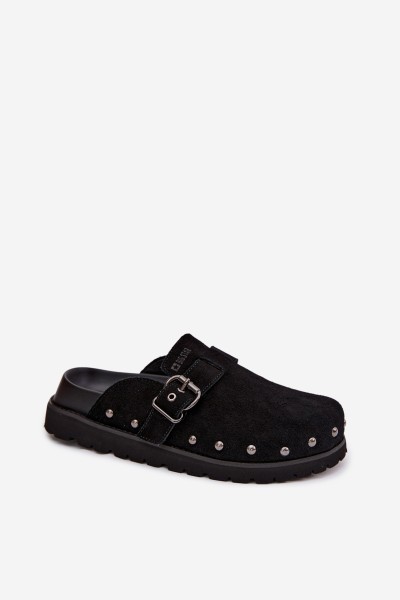 Suede Clogs on Platform with Studs and Buckle Big Star TT274951 Black 2