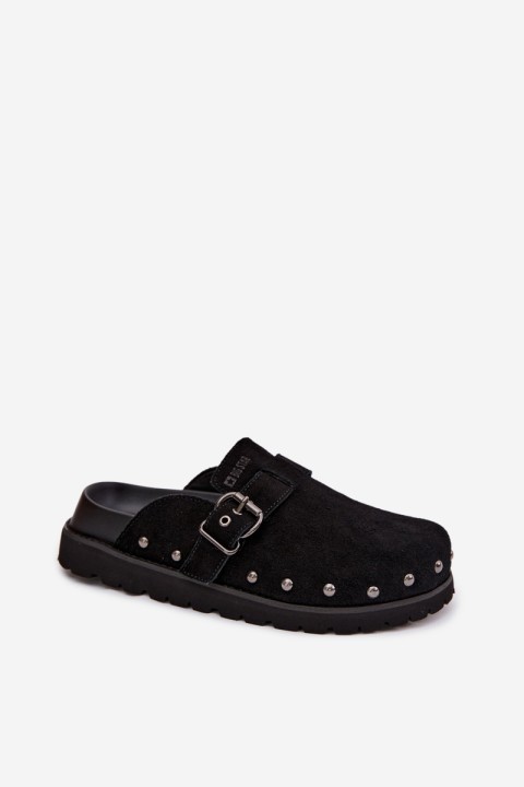 Suede Clogs on Platform with Studs and Buckle Big Star TT274951 Black