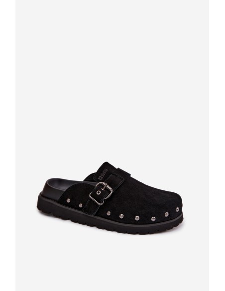 Suede Clogs on Platform with Studs and Buckle Big Star TT274951 Black