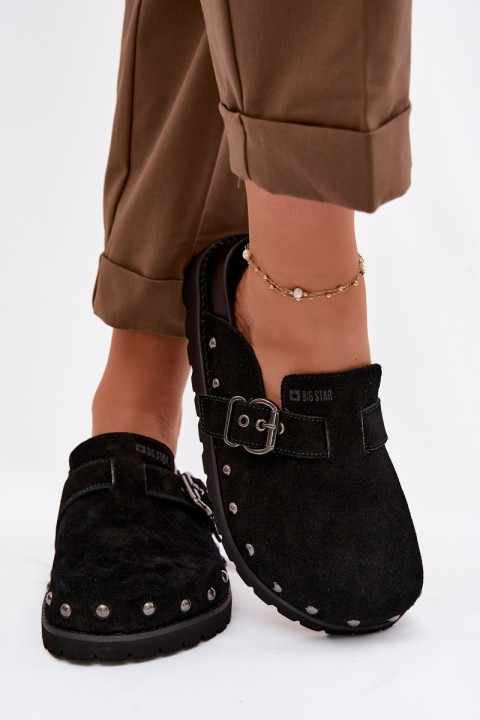 Suede Clogs on Platform with Studs and Buckle Big Star TT274951 Black