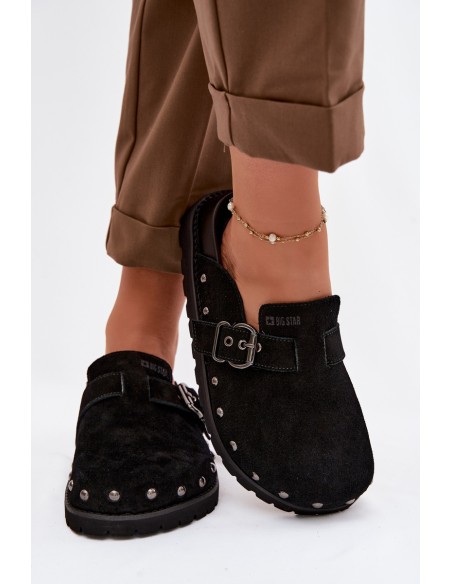 Suede Clogs on Platform with Studs and Buckle Big Star TT274951 Black
