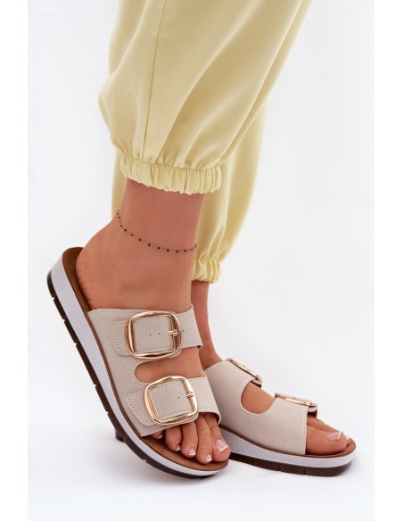 Women's Slippers With Gold Buckles Inblu CP000061 Beige