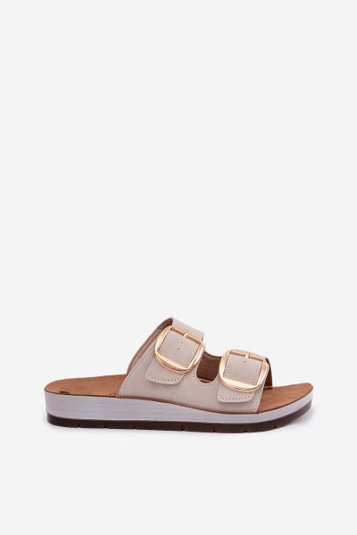 Women's Slippers With Gold Buckles Inblu CP000061 Beige 2