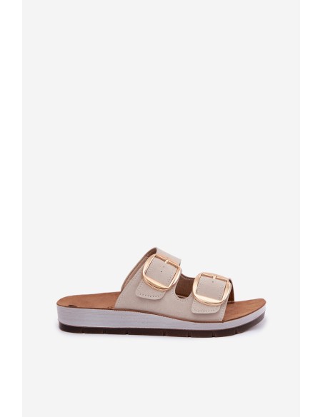 Women's Slippers With Gold Buckles Inblu CP000061 Beige