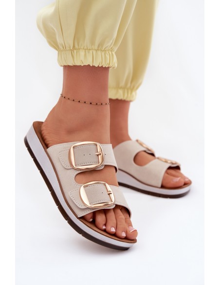 Women's Slippers With Gold Buckles Inblu CP000061 Beige