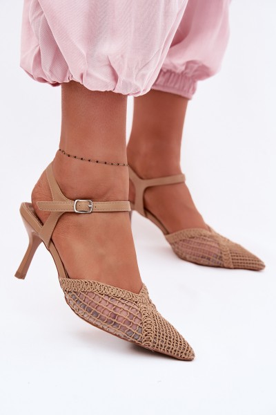 Idira Light Brown Mesh Heeled Sandals