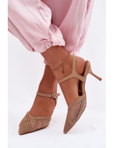 Idira Light Brown Mesh Heeled Sandals